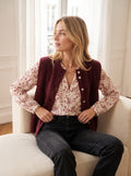 Gilet sans manches boutonné en maille – Bordeaux & Marron