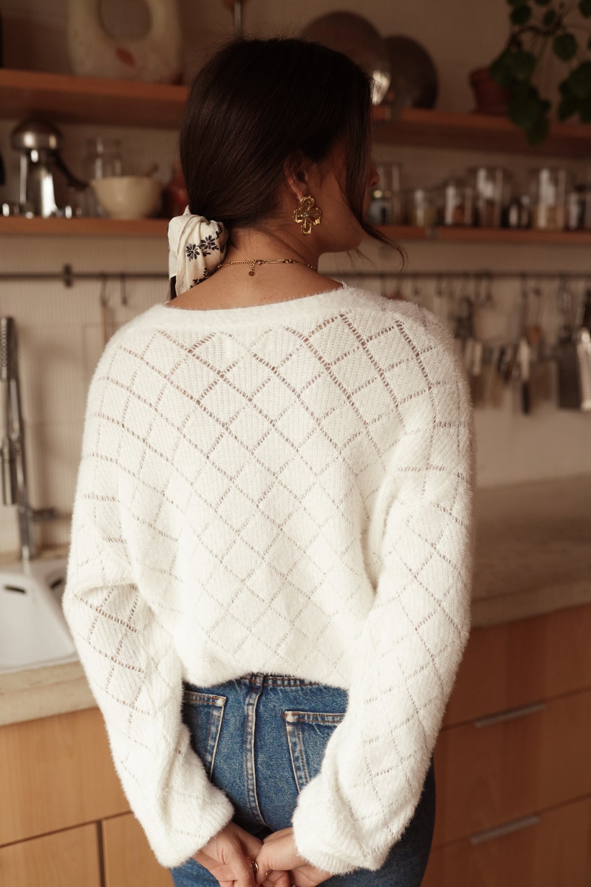Gilet Blanc Maille Ajourée & Dentelle