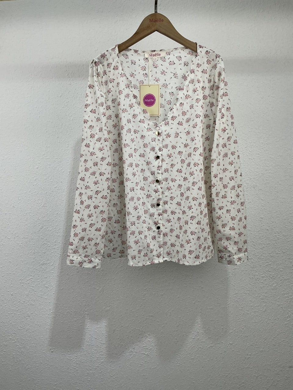 Blouse femme écrue fleurie rose – Rosalie