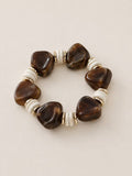 Bracelet perles marron, écru & doré