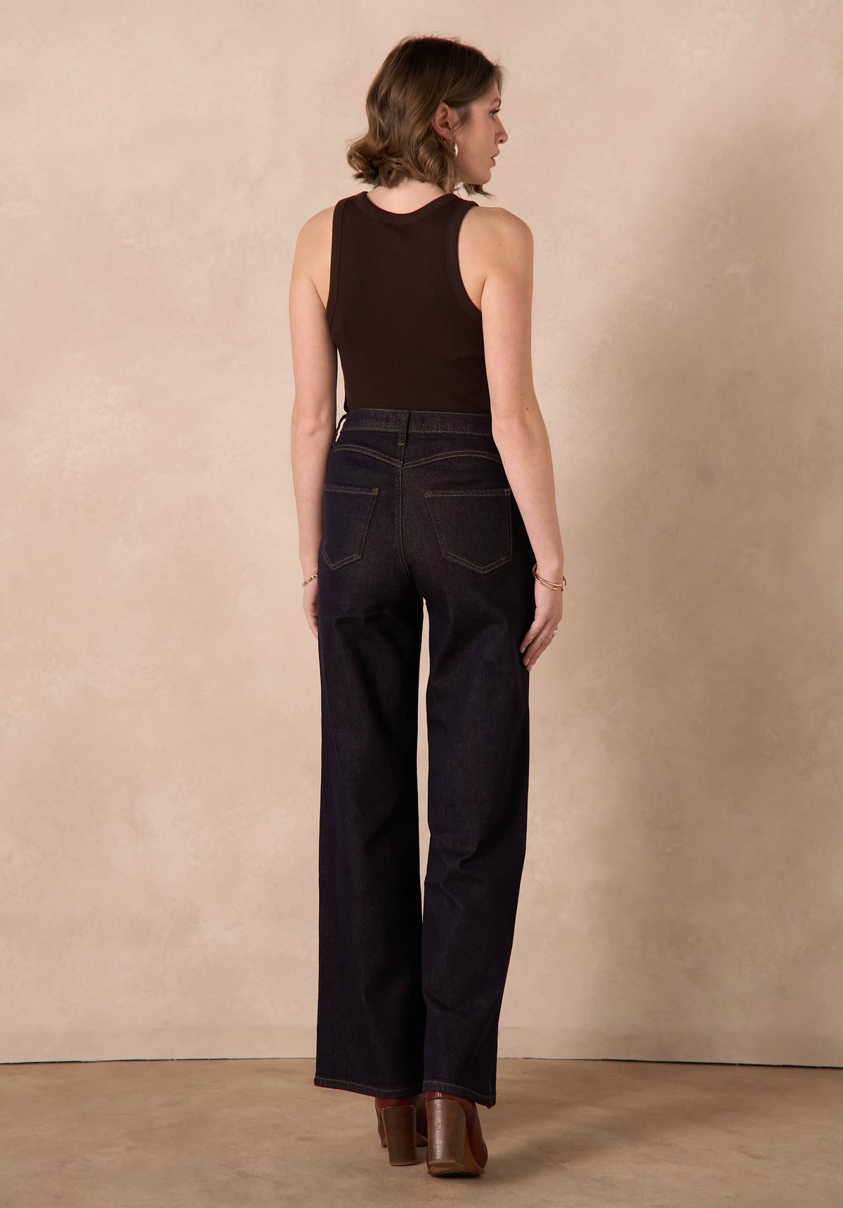 Jean femme grande taille wide leg brut à boutons dorés – Livia
