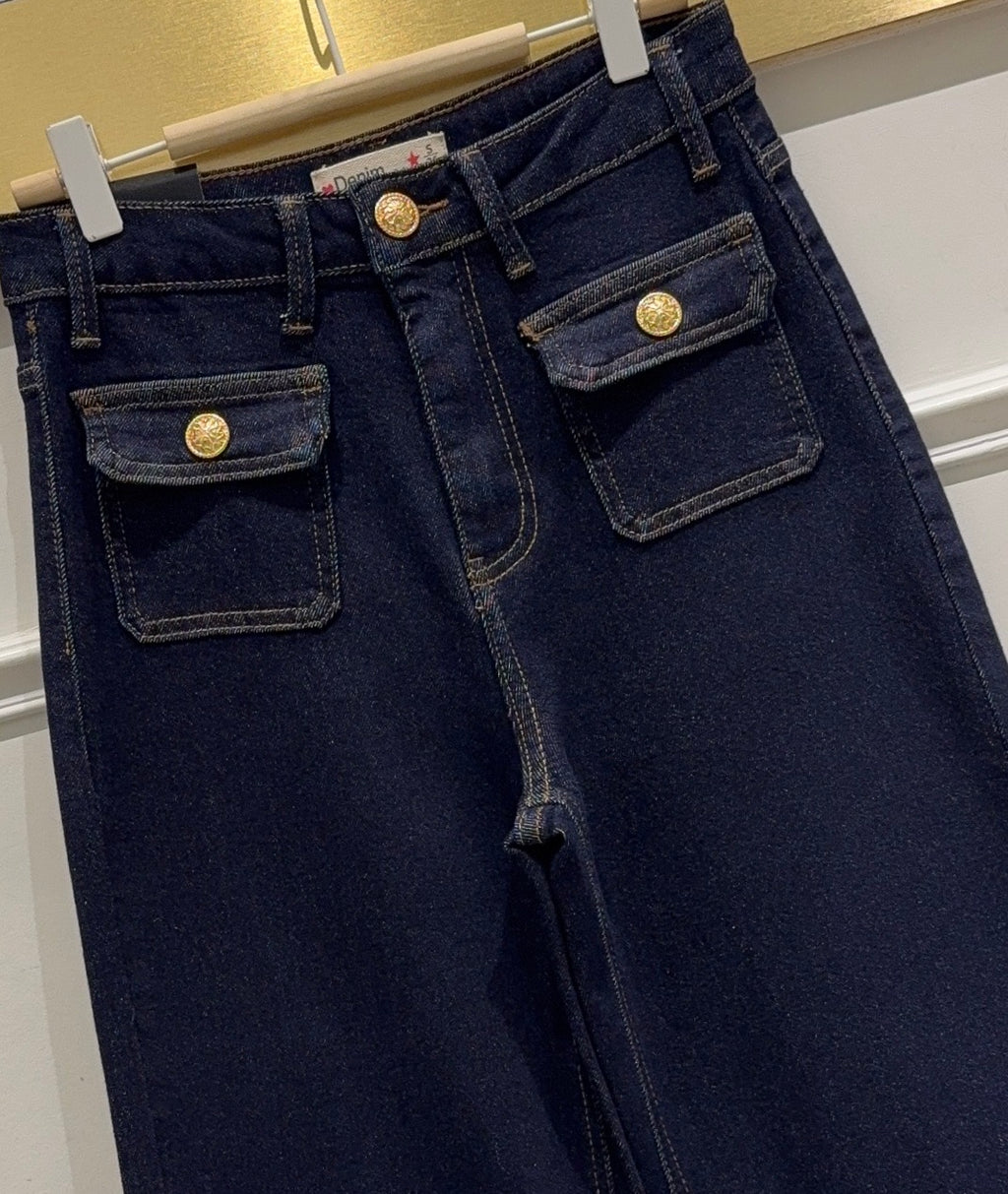 Jean Wide Leg Brut – Boutons Dorés