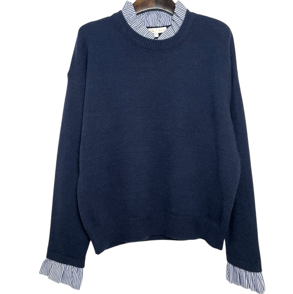 Pull effet chemise marine