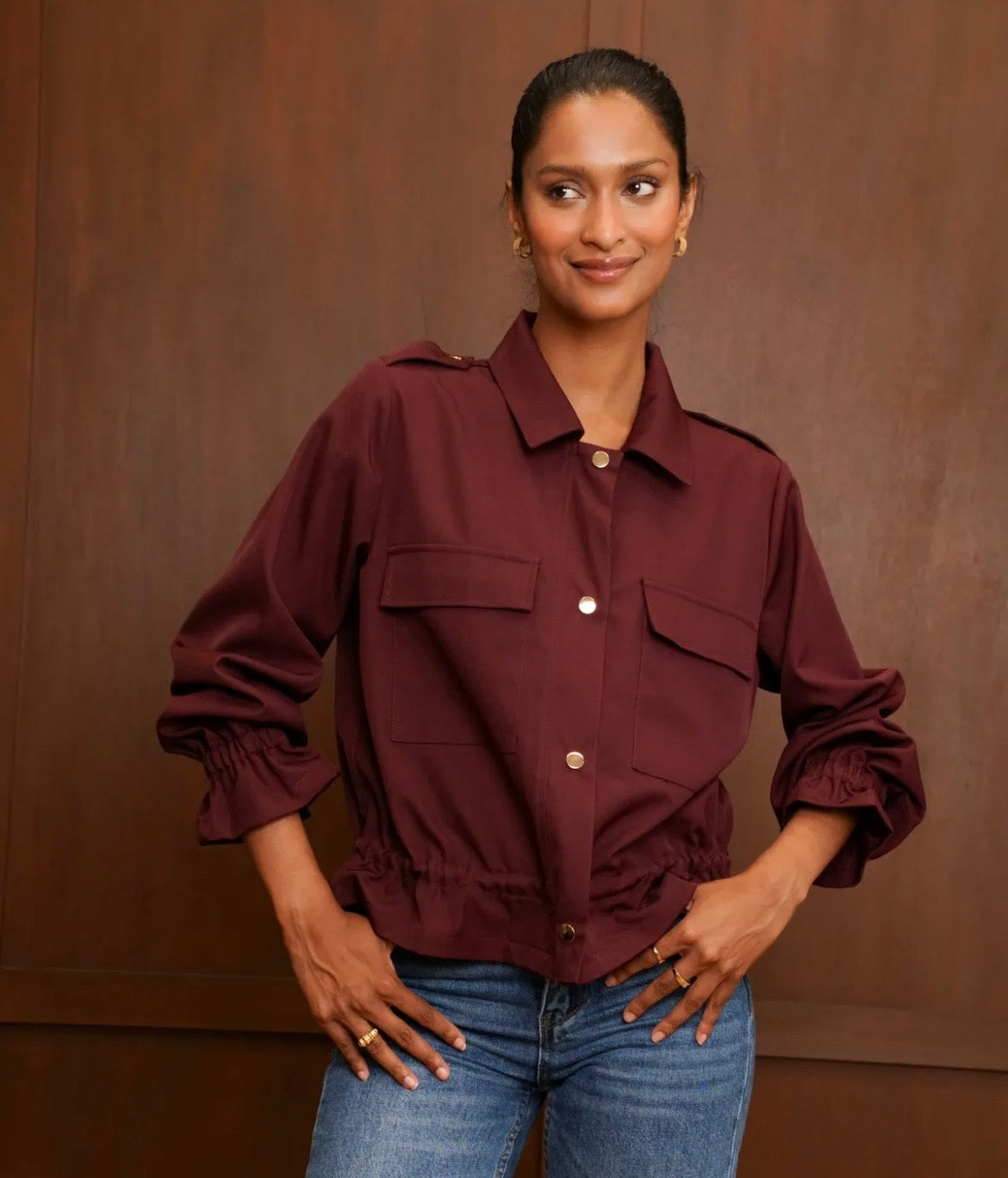 Veste courte Bordeaux à taille ajustable