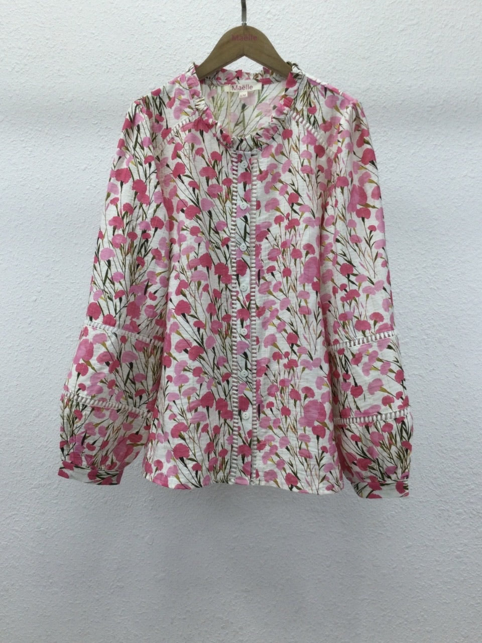 Blouse fleurie en coton – Rose & Écru
