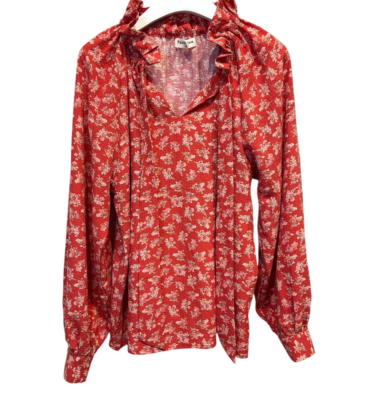 Blouse fleurie rouge & écru