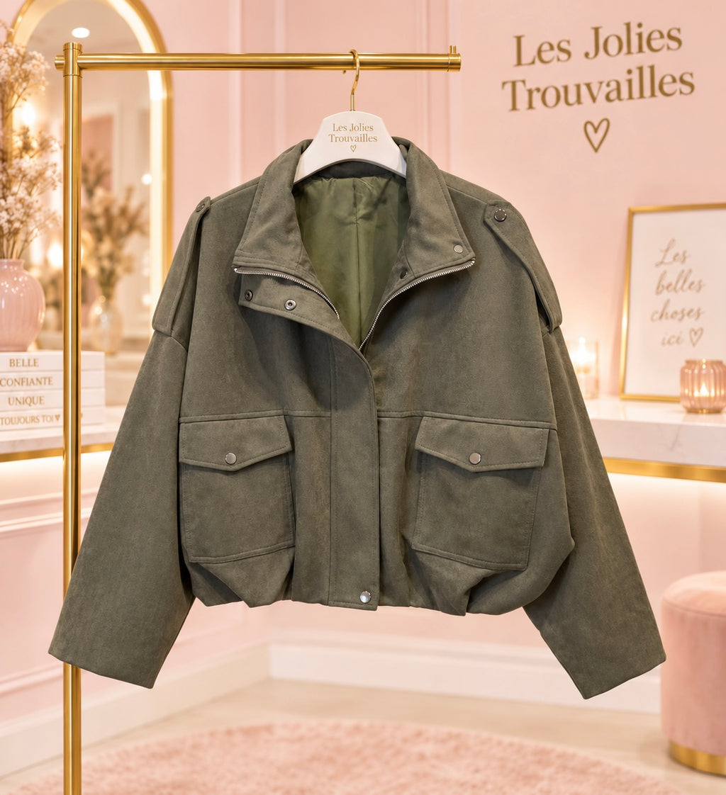 Veste effet suédine coupe large – Chocolat & Kaki