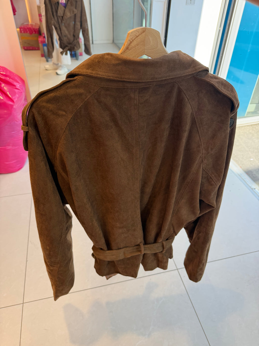 Veste trench effet suédine – marron