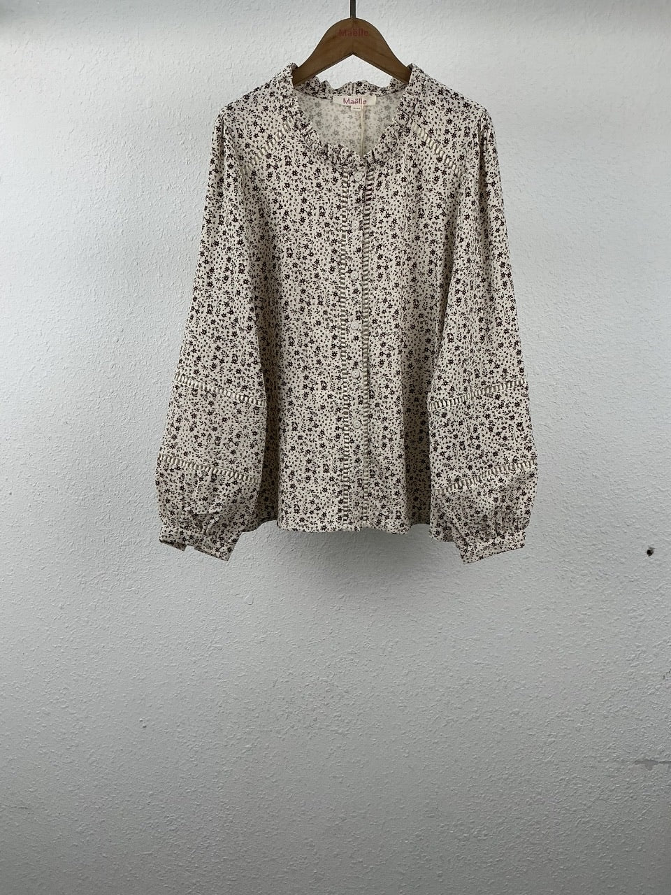Blouse femme écrue fleurie chocolat – Ninon