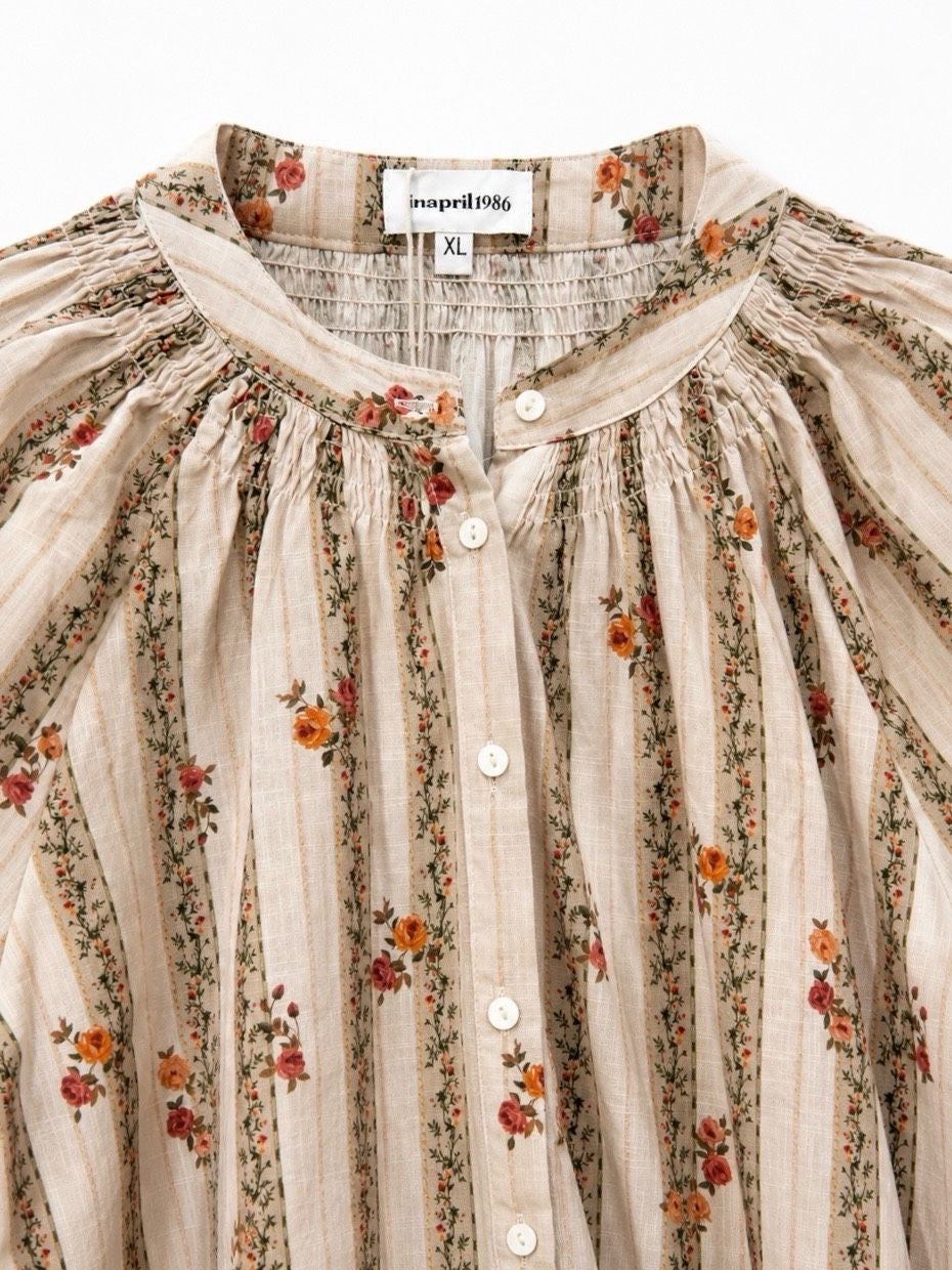 Blouse bohème fleurie taupe – Grande taille
