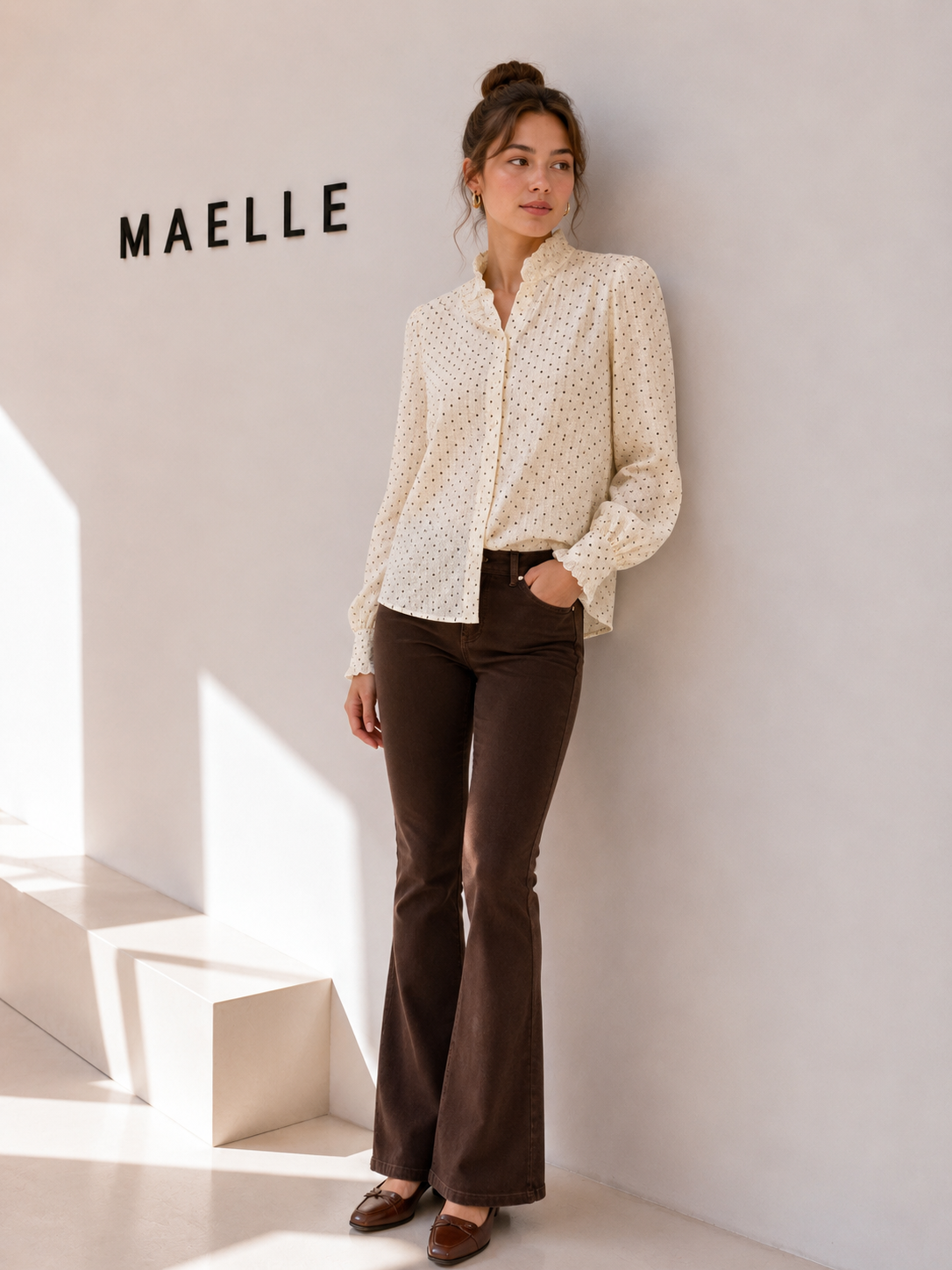 Chemise écrue à petits cœurs