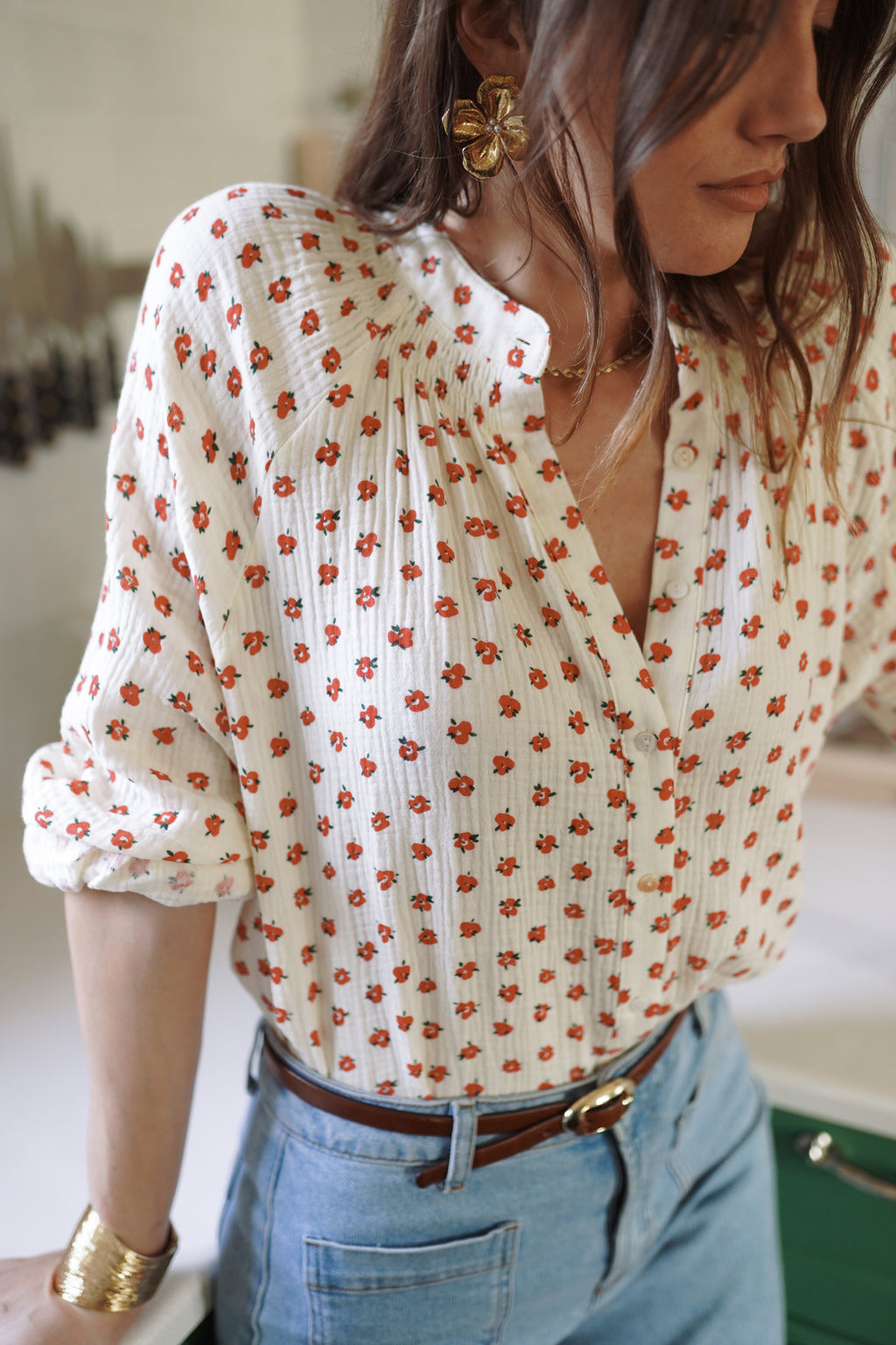 Blouse fleurie en gaze de coton