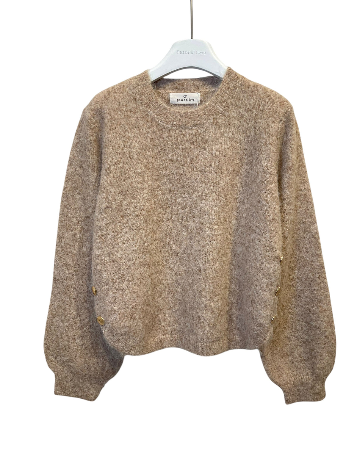 Pull doux boutons dorés – Bordeaux & Beige