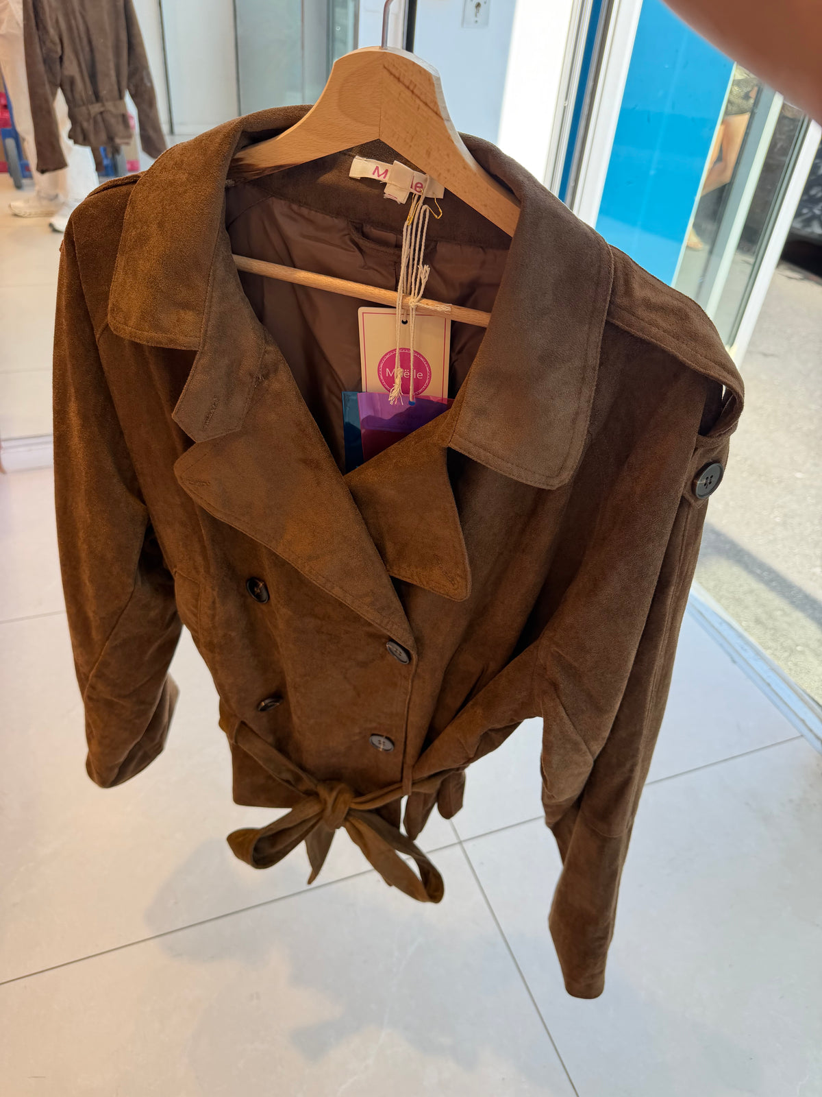 Veste trench effet suédine – marron