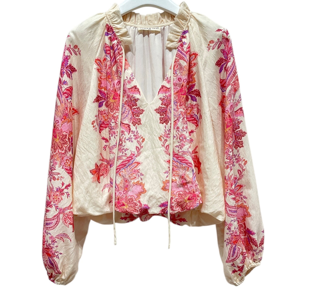 Blouse fleurie écrue & rose – Esprit bohème