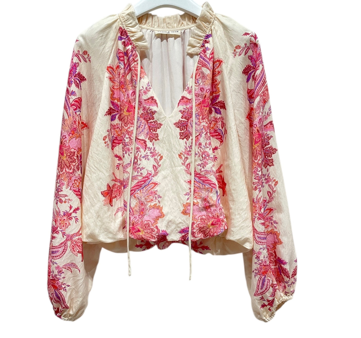 Blouse fleurie écrue & rose – Esprit bohème