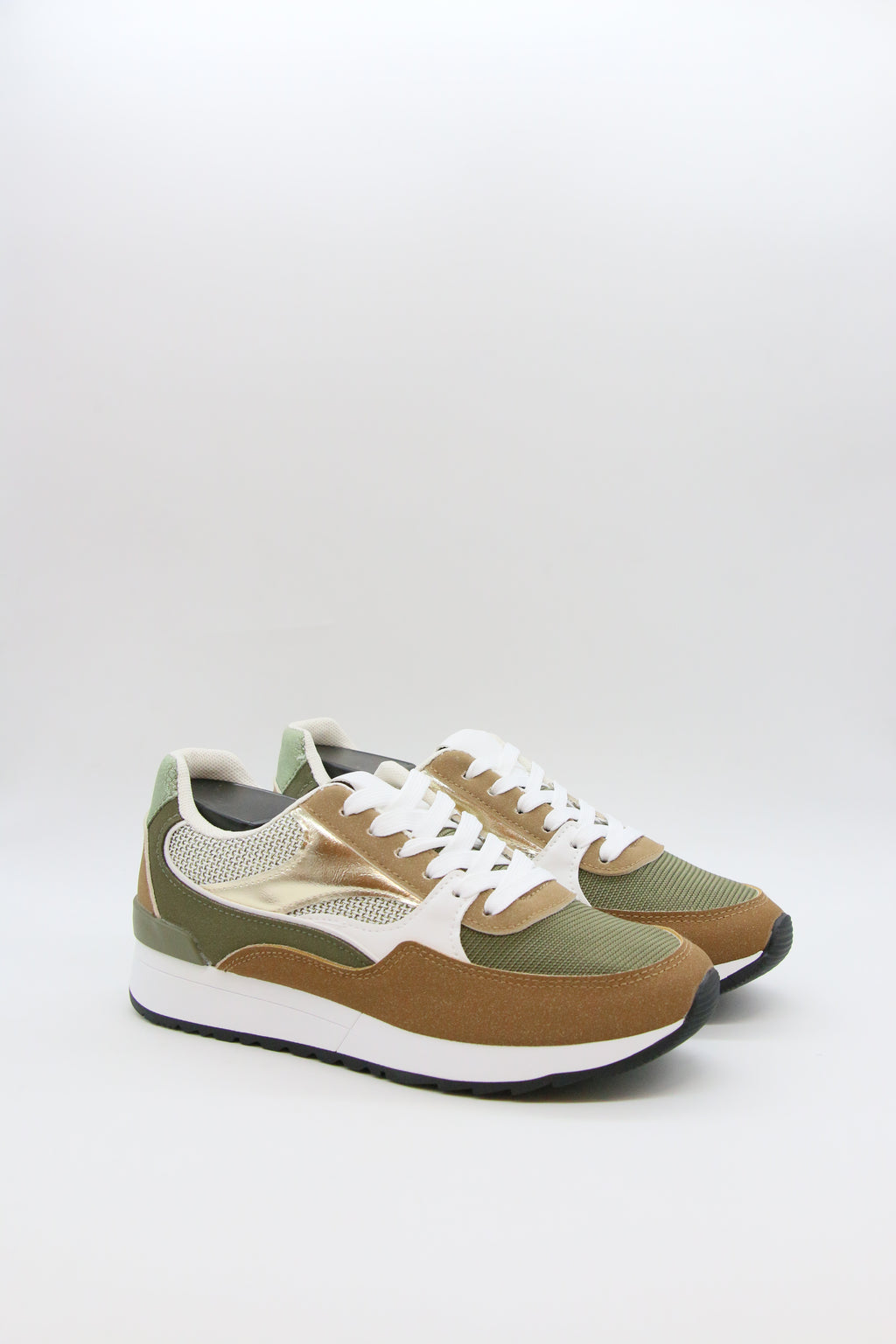 Baskets femme kaki camel & doré – Mila