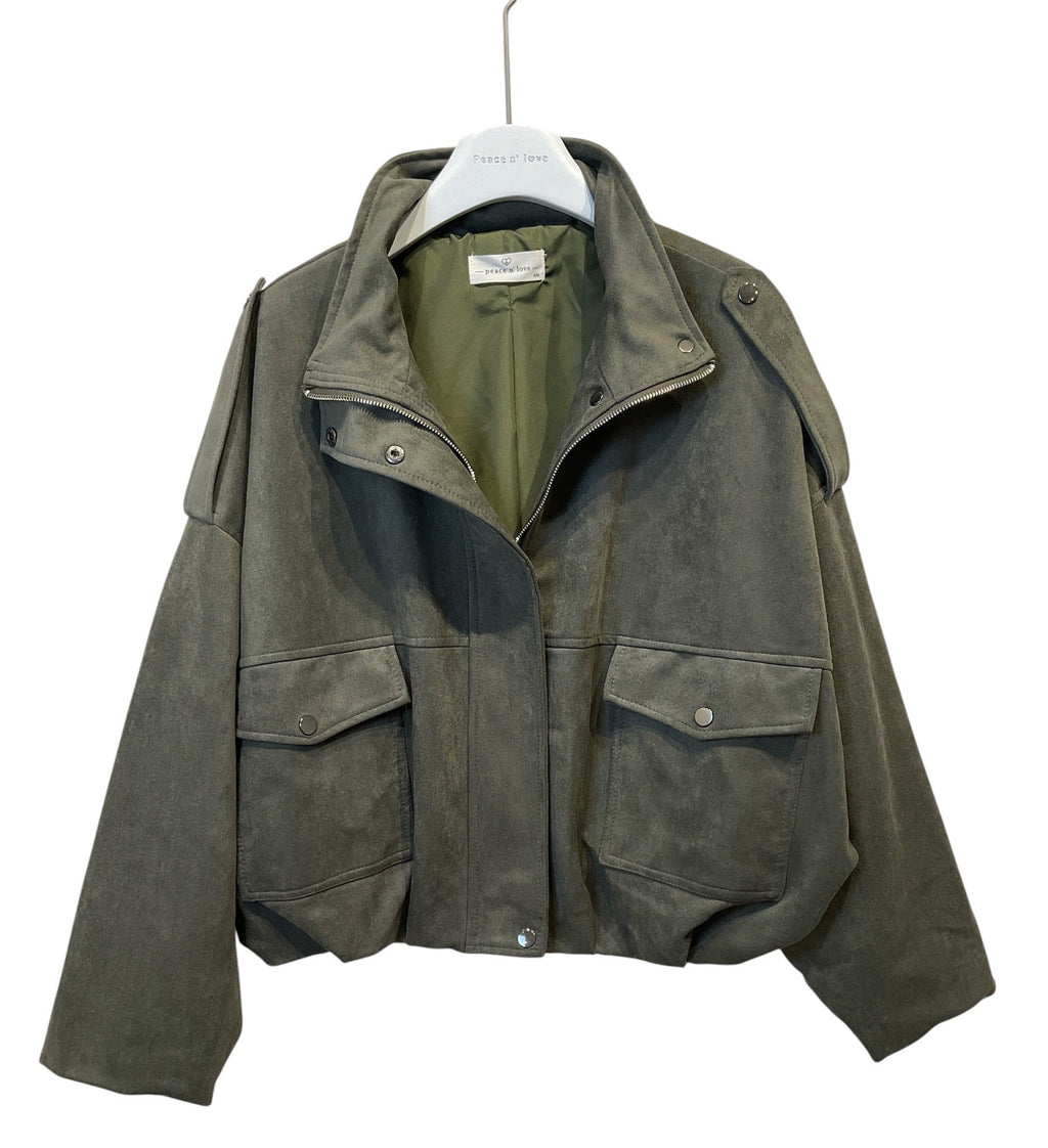 Veste effet suédine coupe large – Chocolat & Kaki