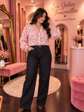 Blouse fleurie en coton – Rose & Écru