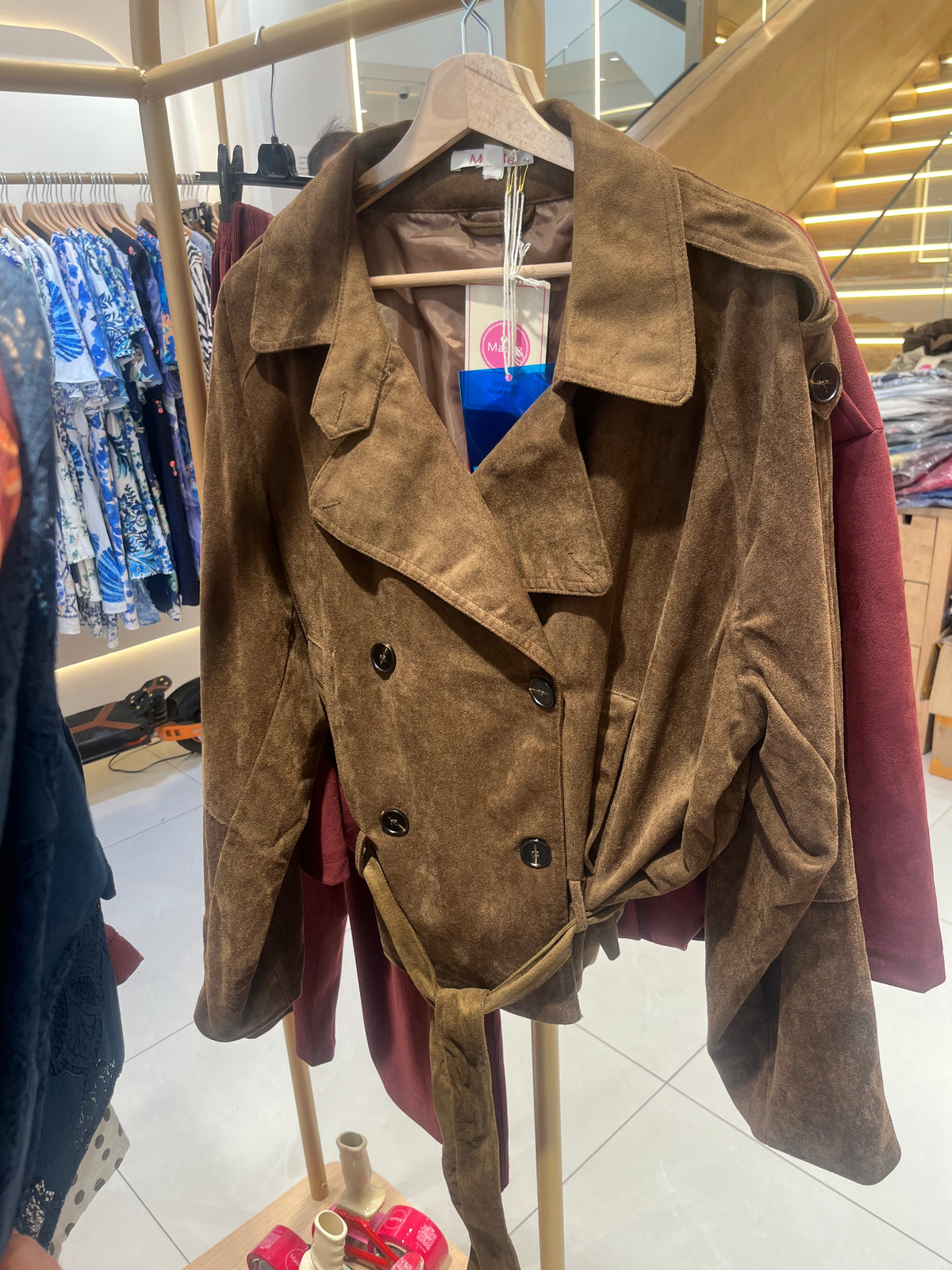Veste trench effet suédine – marron