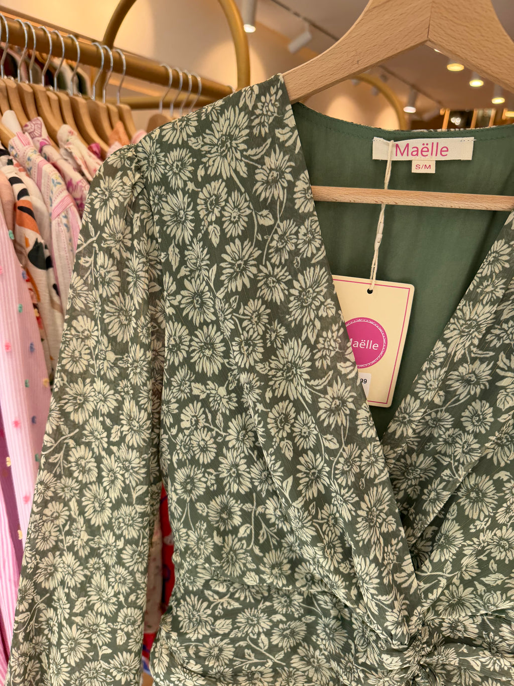 Robe longue fleurie cache-cœur verte