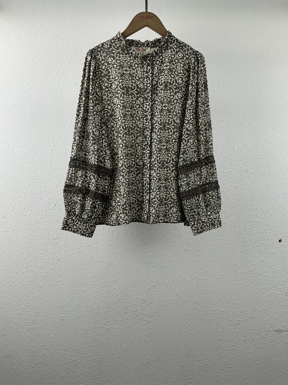 Blouse femme kaki imprimée écru – Alma