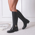 Bottes hautes noires à doubles boucles dorées