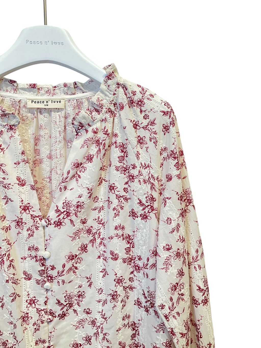 Chemise fleurie écrue & bordeaux – 100 % coton