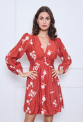 Robe terracotta brodée fleurie