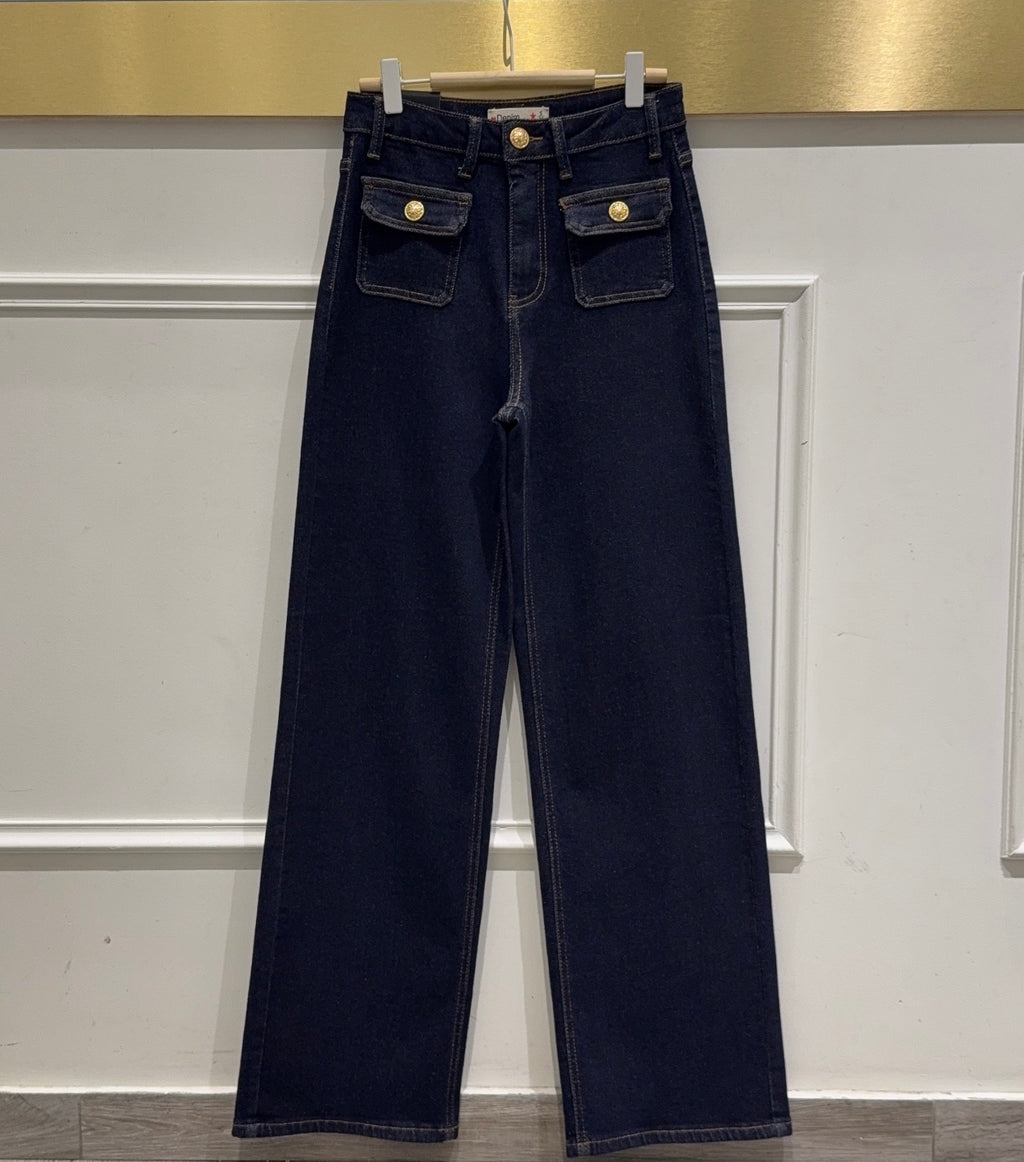 Jean Wide Leg Brut – Boutons Dorés