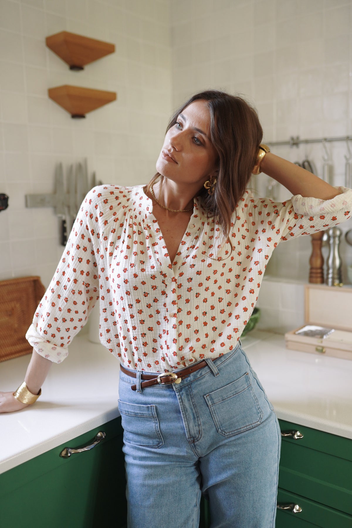 Blouse fleurie en gaze de coton