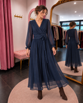 Robe longue fluide cache-cœur bleu marine