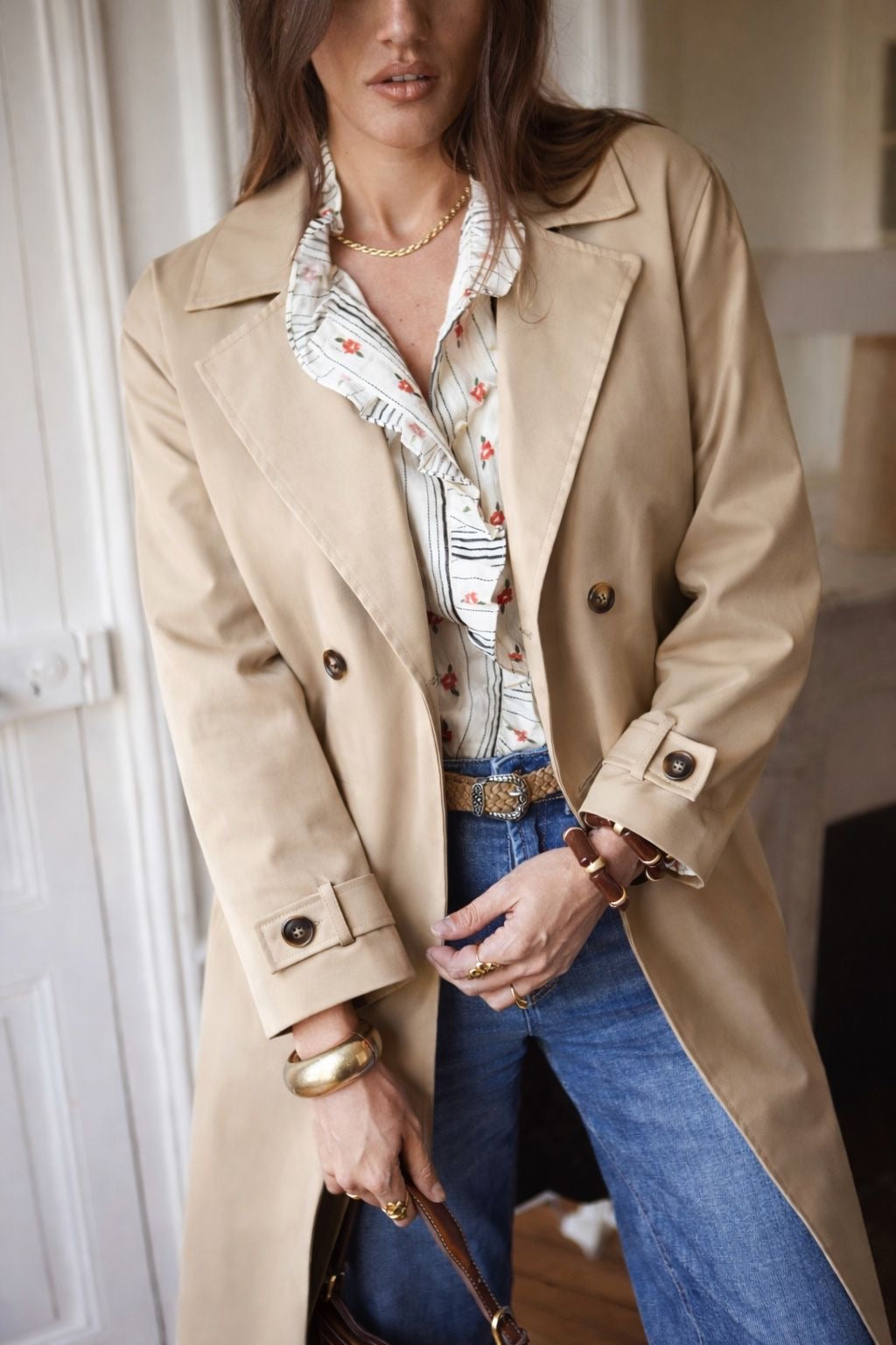 Trench Long Taupe Ceinturé