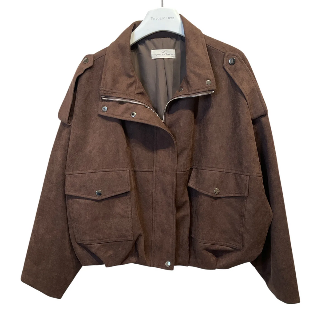 Veste effet suédine coupe large – Chocolat & Kaki