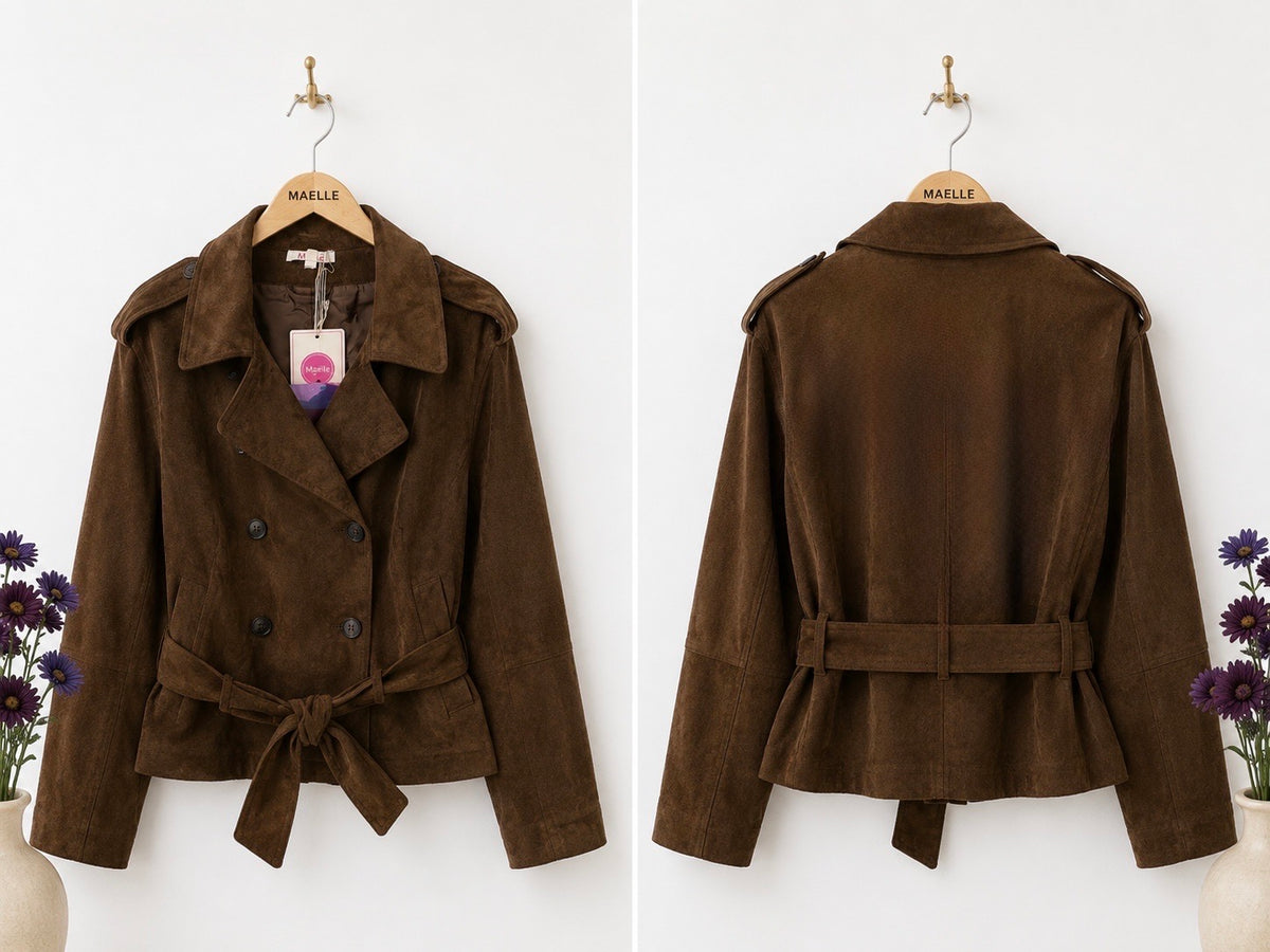 Veste trench effet suédine – marron