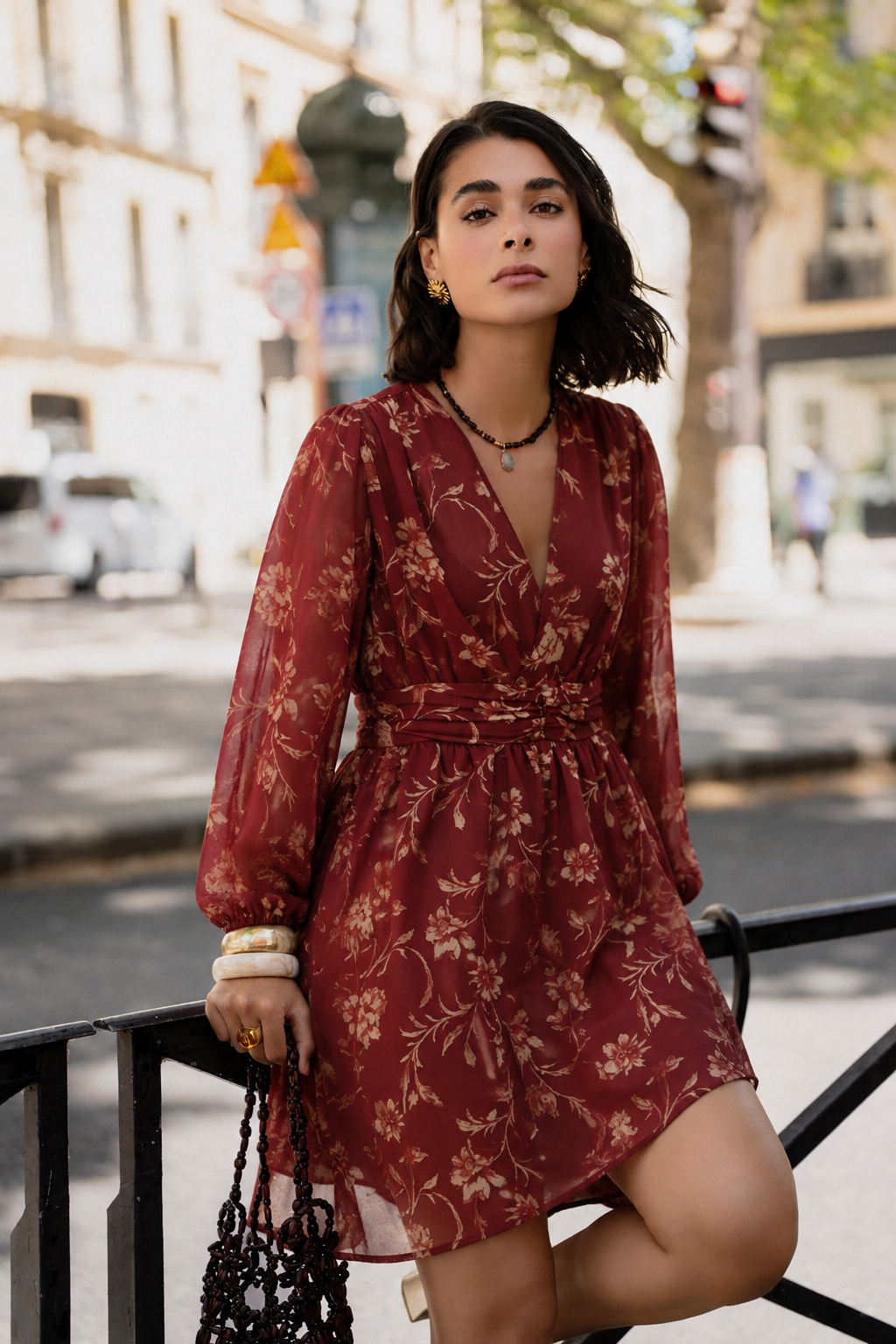 Robe courte fleurie terracotta