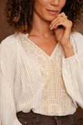 Blouse brodée camel – 100 % coton