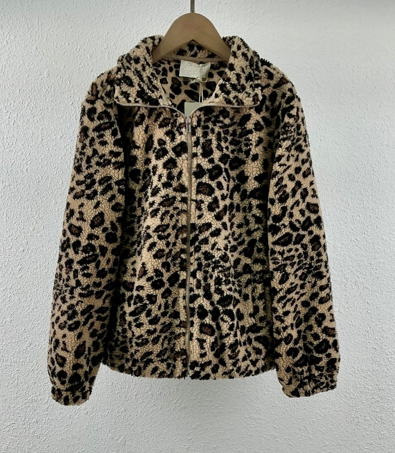 Veste bouclette léopard grande taille – L au 4XL
