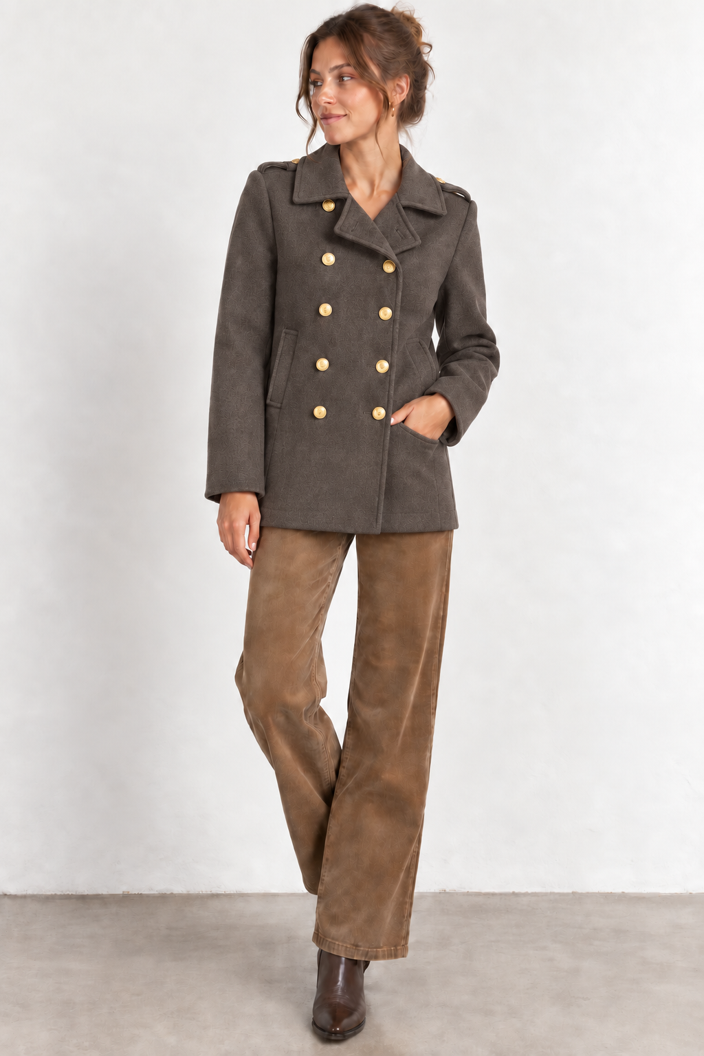 Manteau officier à boutons dorés – Noir & Marron – S/M au 4XL