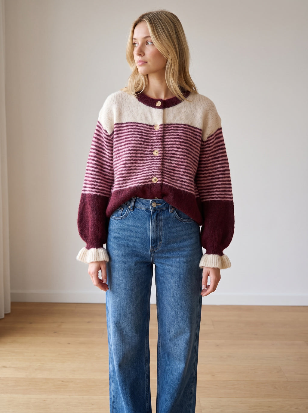 Gilet Rayé Bordeaux & Écru