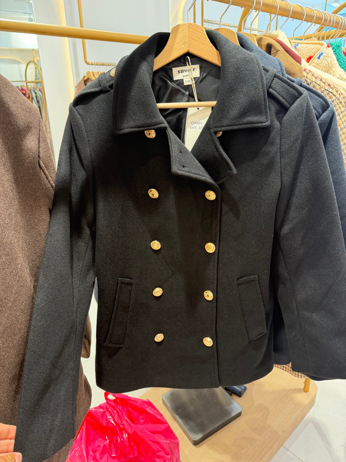 Manteau officier à boutons dorés – Noir & Marron – S/M au 4XL