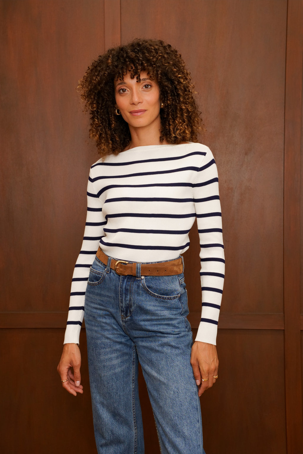 Top marinière en maille – Écru & Bleu marine