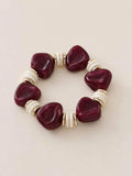 Bracelet perles bordeaux, écru & doré