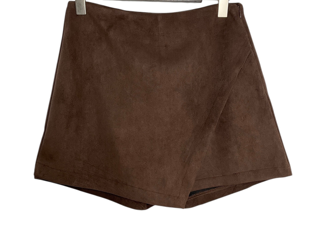 Jupe-short effet suédine marron