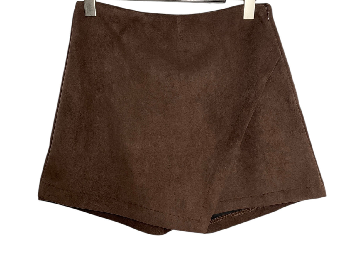 Jupe-short effet suédine marron