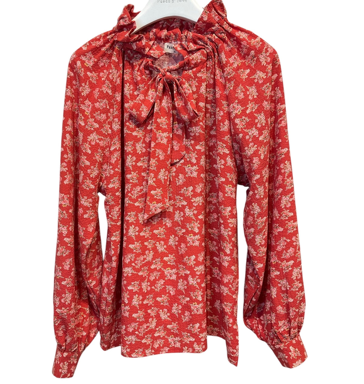 Blouse fleurie rouge & écru