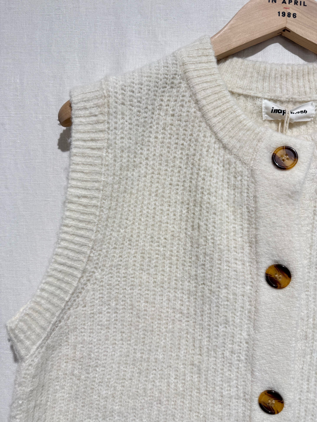 Gilet Sans Manches Écru à Boutons