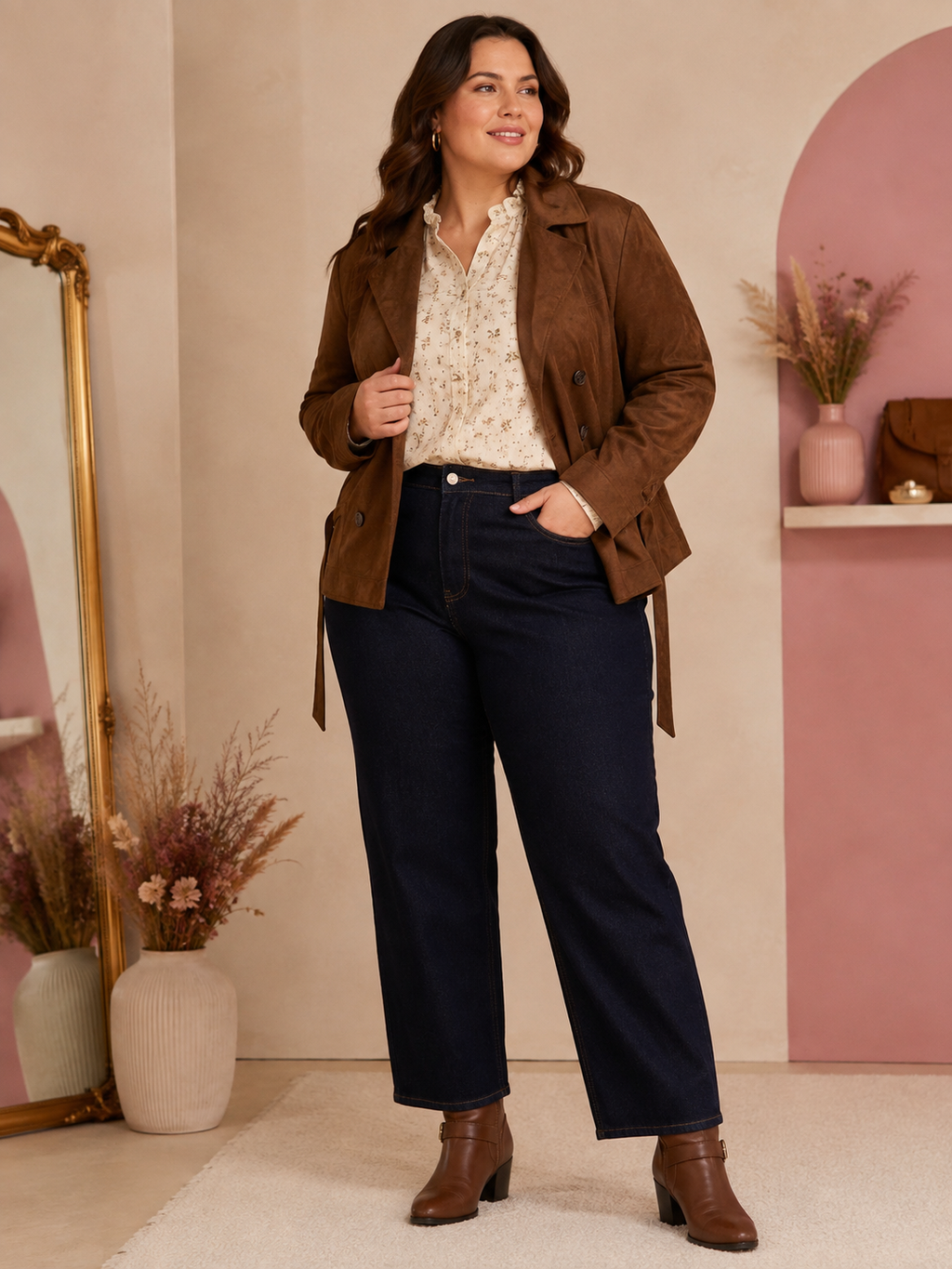 Veste trench effet suédine – marron
