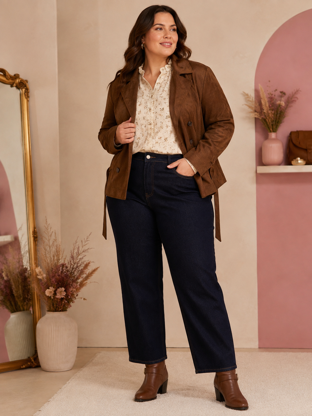 Veste trench effet suédine – marron